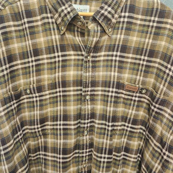 Carhartt Brown Plaid Flannel Shirt Mens Size 3XL Pockets - Picture 2 of 6